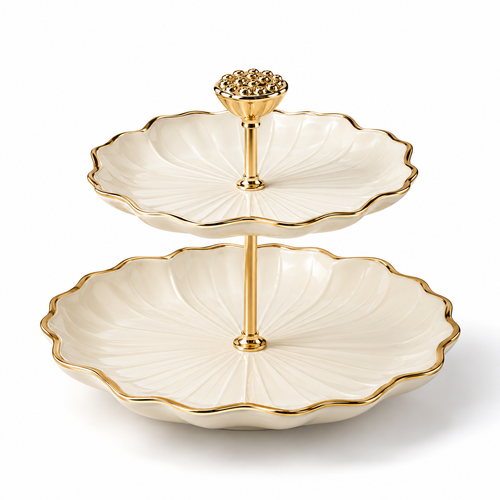 Small Lotus-Shaped Double-Tier Fruit Tray