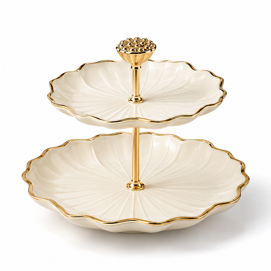 Small Lotus-Shaped Double-Tier Fruit Tray