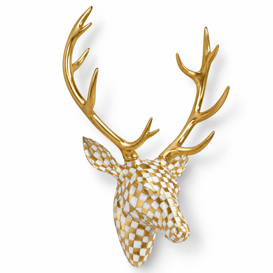 Large White &amp; Gold Deer Head Wall Decor