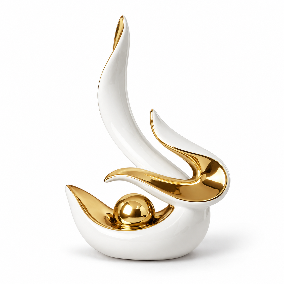 White &amp; Gold Ceramic Decorative Sculpture