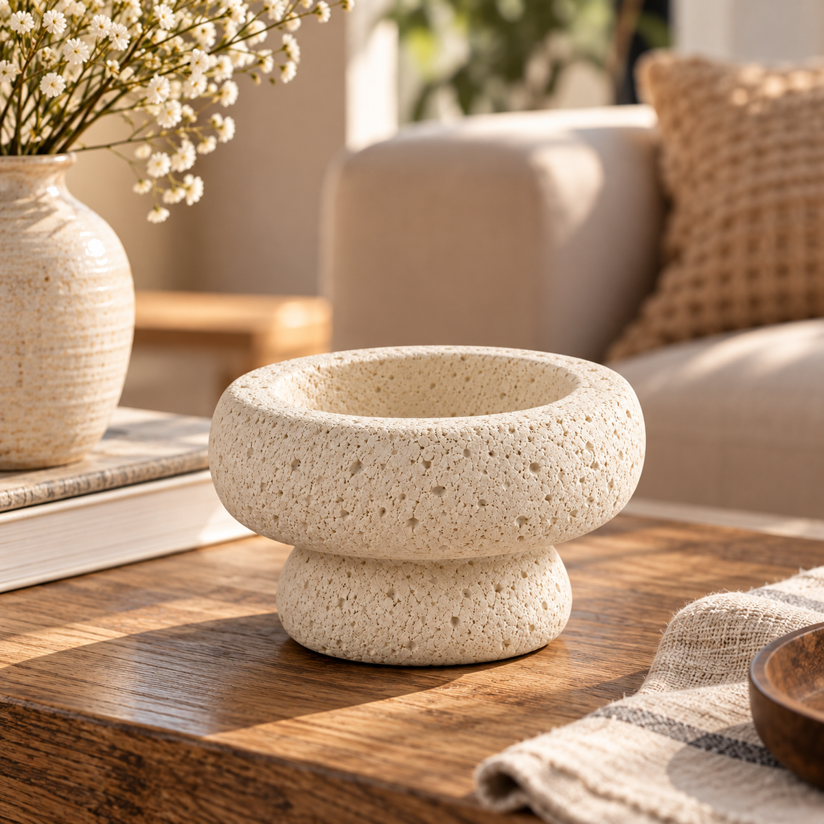 Large Off-White Cement Candle Holder Cup