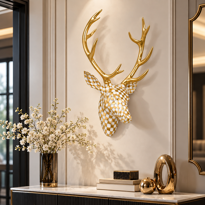 Large White &amp; Gold Deer Head Wall Decor