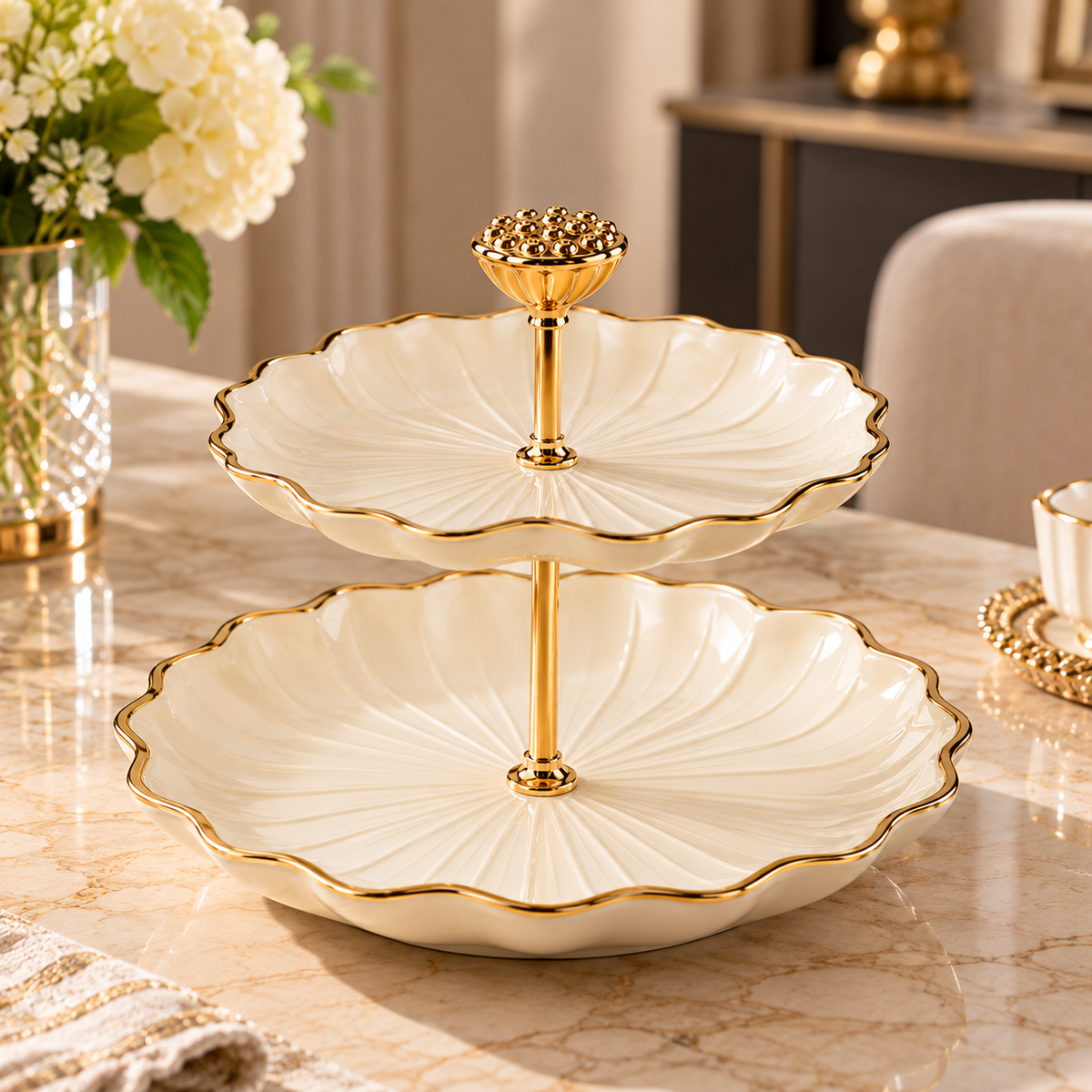Small Lotus-Shaped Double-Tier Fruit Tray