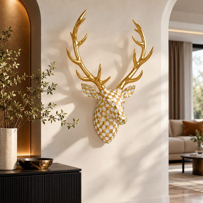 Large White &amp; Gold Deer Head Wall Decor