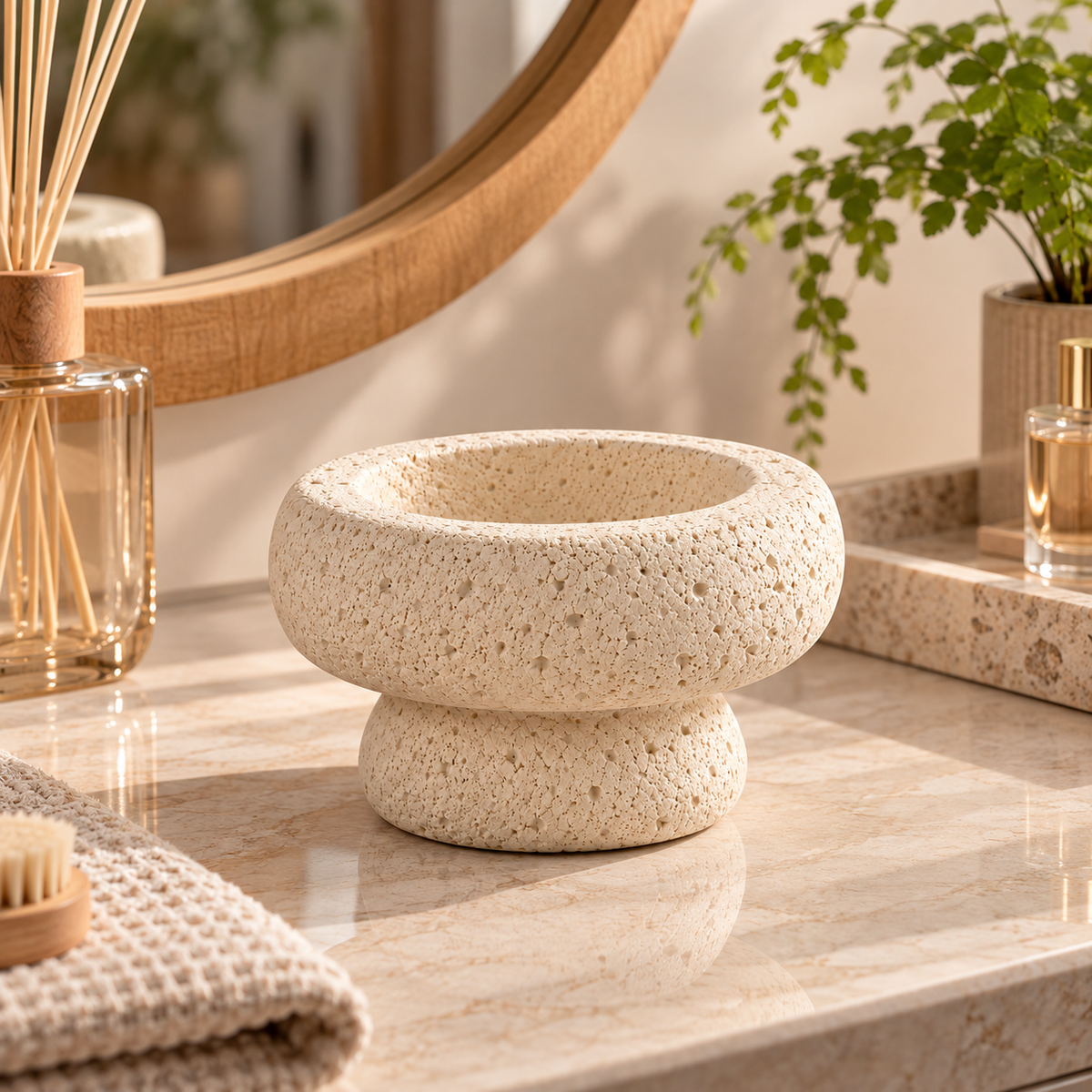 Large Off-White Cement Candle Holder Cup