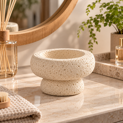 Large Off-White Cement Candle Holder Cup