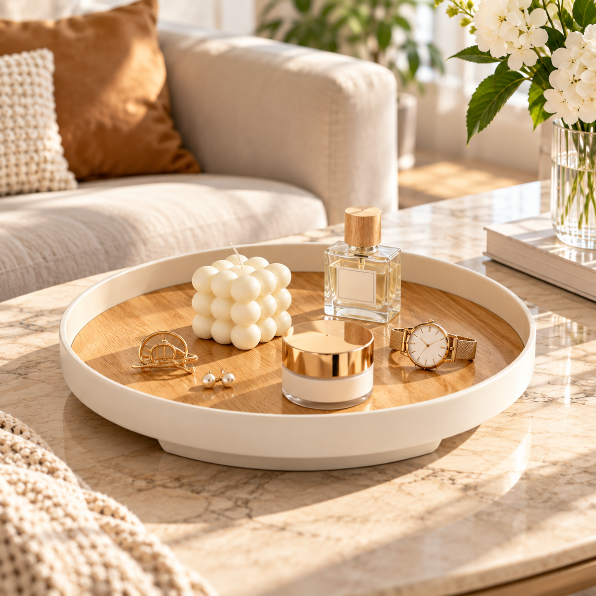 Large Wood-Grain Decorative Tray